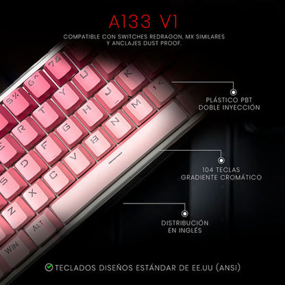 Teclas Gamer Redragon A133 Degradado Rosa A Blanco Ingles