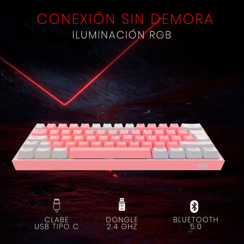 Teclado Mecánico Redragon 60% Fizz Pro K616rgb Pink/white Wl