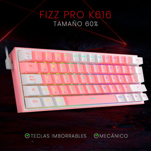 Teclado Mecánico Redragon 60% Fizz Pro K616rgb Pink/white Wl