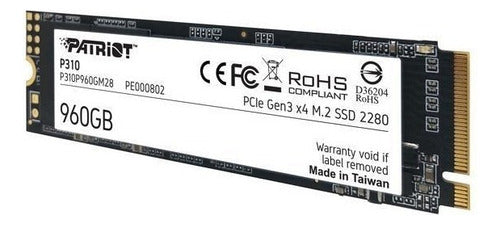 Ssd Patriot P310 Nvme, 960gb, Pci E 3.0, M.2 P310p960gm28