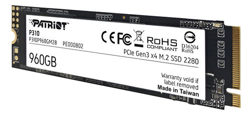 Ssd Patriot P310 Nvme, 960gb, Pci E 3.0, M.2 P310p960gm28