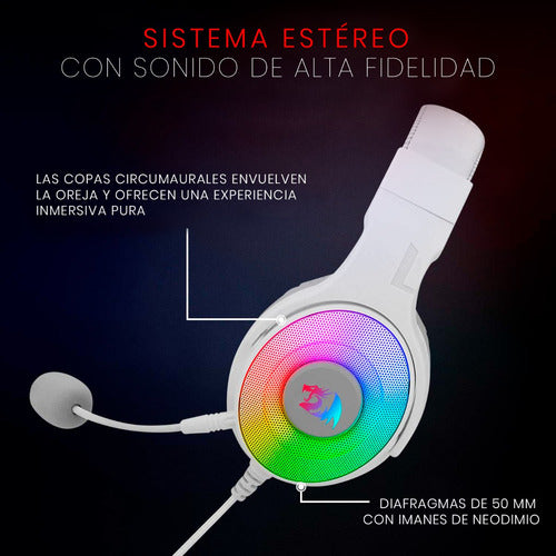 Redragon Audífonos Gamer Pandora H350 Alámbrico 2 M Blanco