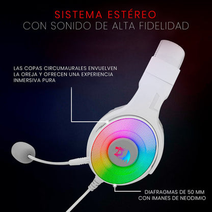 Redragon Audífonos Gamer Pandora H350 Alámbrico 2 M Blanco