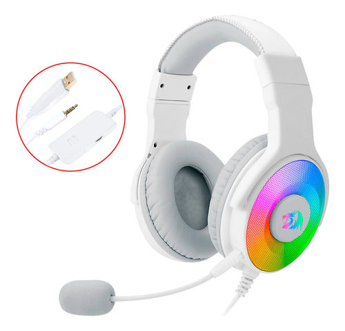 Audífonos Gamer Redragon Pandora 2 Lunar White Con Luz  Rgb Led