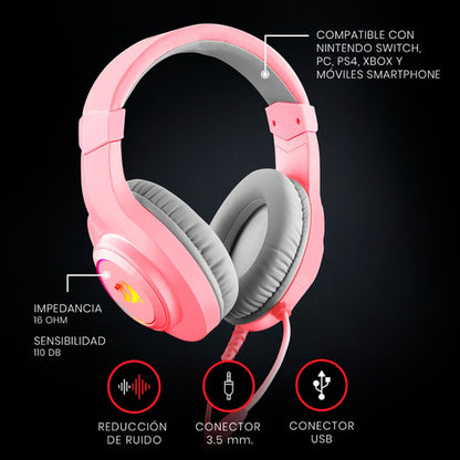 Redragon Audífonos Gamer Hylas Rgb Alámbrico 2 M Usb-a Rosa