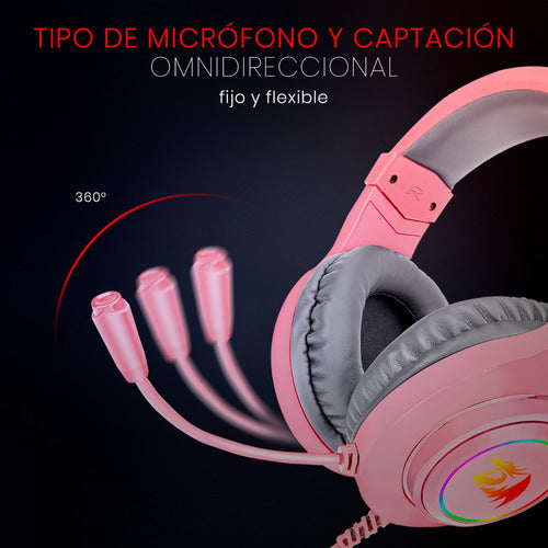 Redragon Audífonos Gamer Hylas Rgb Alámbrico 2 M Usb-a Rosa