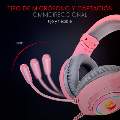 Redragon Audífonos Gamer Hylas Rgb Alámbrico 2 M Usb-a Rosa
