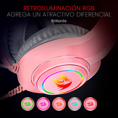 Redragon Audífonos Gamer Hylas Rgb Alámbrico 2 M Usb-a Rosa
