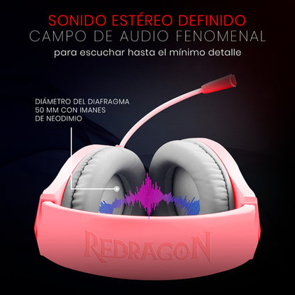 Redragon Audífonos Gamer Hylas Rgb Alámbrico 2 M Usb-a Rosa