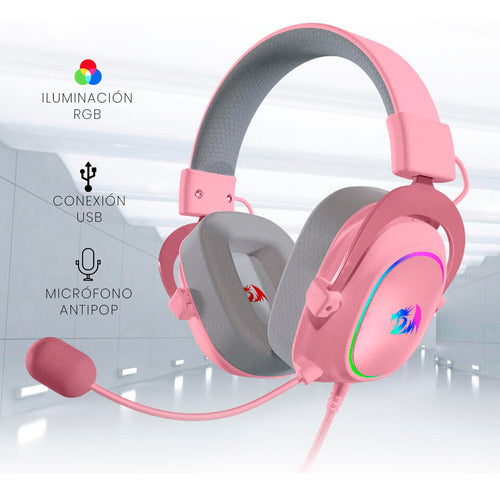 Headset Gamer Redragon Rosa Zeus X H510rgb-pink - Sonido 7.1