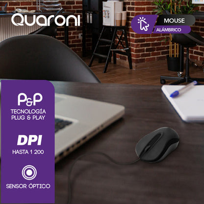 Mouse Quaroni Óptico Maq01n, Alámbrico, Usb, 1200dpi, Negro