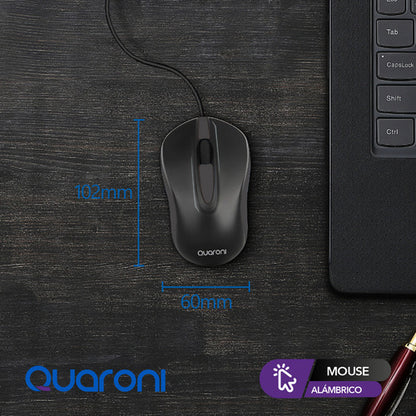 Mouse Quaroni Óptico Maq01n, Alámbrico, Usb, 1200dpi, Negro