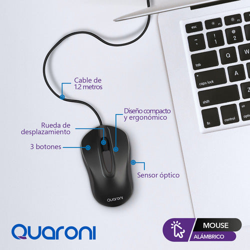 Mouse Quaroni Óptico Maq01n, Alámbrico, Usb, 1200dpi, Negro