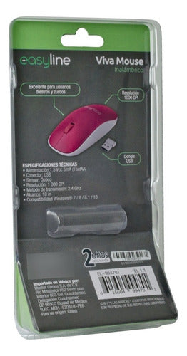 Mouse Easy Line Óptico El-995128 Inalámbrico 1000dpi Magenta
