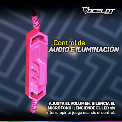 Ocelot Gaming Audífonos Gamer Ogh03 Multiplataforma 3.5 Rosa