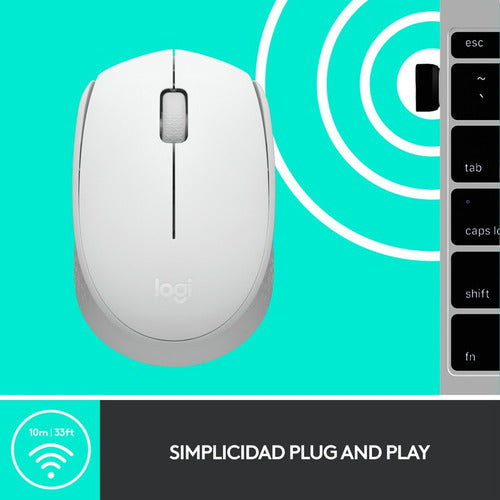 Mouse Ergonómico Logitech Óptico M170 Inalám 1000dpi Blanco
