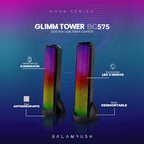 Balam Rush Bocina Gamer Glimm Tower Bg575 Bluetooth 2 Piezas