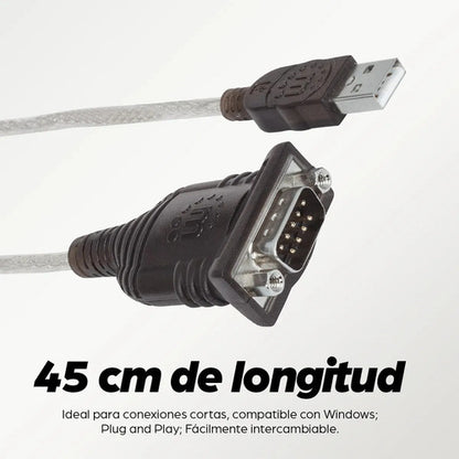 Manhattan - 205146 Convertidor De Usb A Puerto Serial/rs232 Plateado