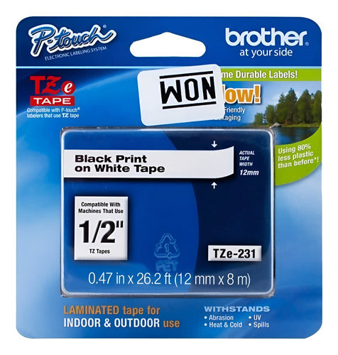Cinta Brother Tze231 Negro En Blanco, 12mm X 8m