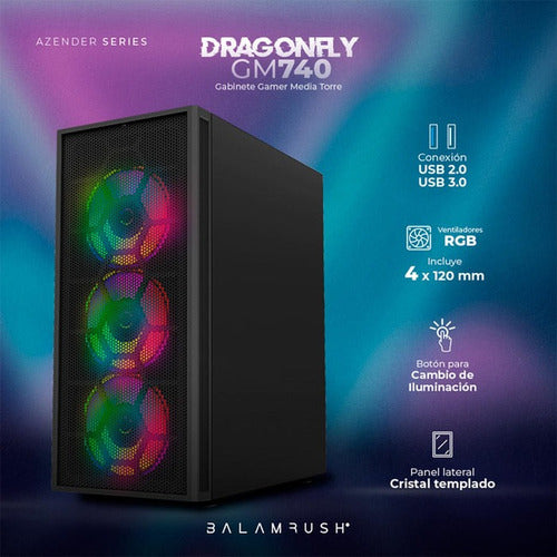 Gabinete Balam Rush Dragonfly Ii Mesh Gm740 Mini-tower Negro