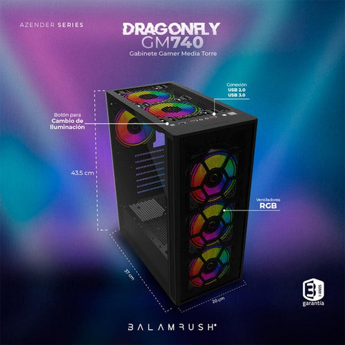 Gabinete Balam Rush Dragonfly Ii Mesh Gm740 Mini-tower Negro