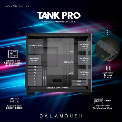 Gabinete Balam Rush Tank Pro Gm930 Legend Midi-tower Negro
