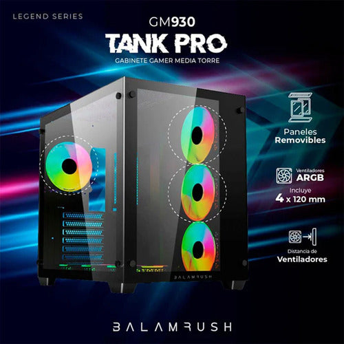 Gabinete Balam Rush Tank Pro Gm930 Legend Midi-tower Negro