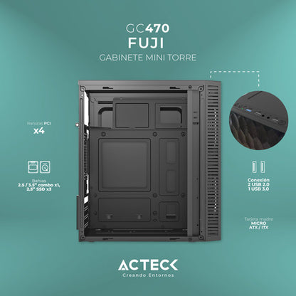 Gabinete Mini Torre Fuji Gc470 | M-atx, 500w Usb 3.0, 2xfan Color Negro