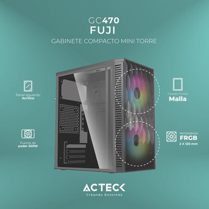 Gabinete Mini Torre Fuji Gc470 | M-atx, 500w Usb 3.0, 2xfan Color Negro