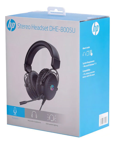 Audífonos Hp Gamer Dhe-8005u Negros Con Luz Led Azul