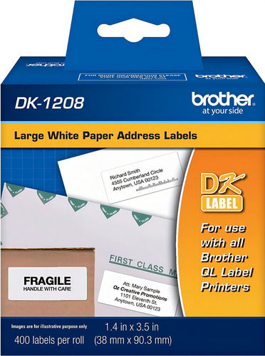 Etiqueta Brother Dk1208 Precortada Blanco 38x90.3mm 400 Etiq Blanco Liso