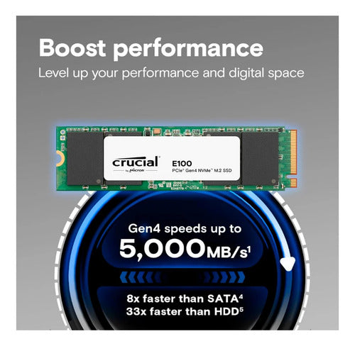 Ssd Crucial Ct2000e100ssd8 Nvme, 2tb, M.2, Pci Express 4.0 Verde