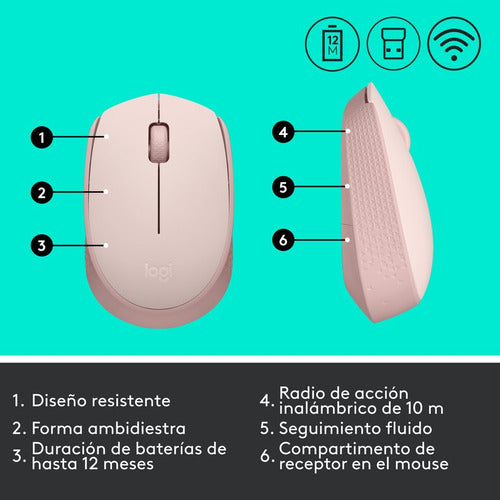 Mouse Logitech M170- 910-006862 Inalámbric Óptico Color Rosa Rosa
