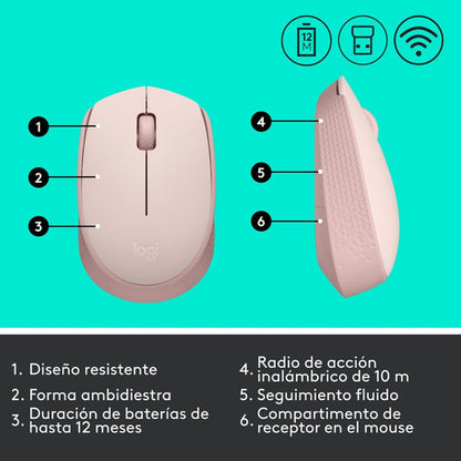 Mouse Logitech M170- 910-006862 Inalámbric Óptico Color Rosa Rosa
