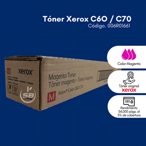 Toner Xerox Original Color Magenta C60 / C70 Tinta Magenta - Alta Capacidad 34,000 Páginas / Código 006r01661 | Cartucho Original Marca Xerox