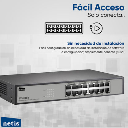 Switch Netis St3116gs, 16 Puertos Gigabit Ethernet 32 Gbit/s