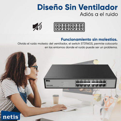 Switch Netis St3116gs, 16 Puertos Gigabit Ethernet 32 Gbit/s