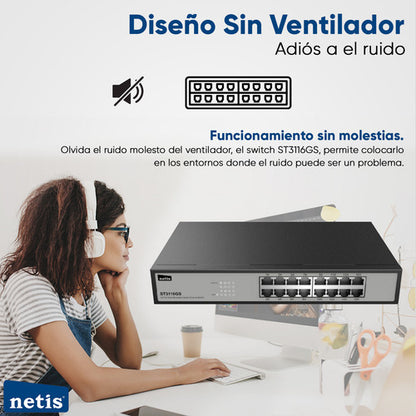 Switch Netis St3116gs, 16 Puertos Gigabit Ethernet 32 Gbit/s