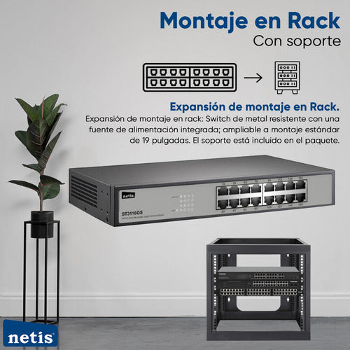 Switch Netis St3116gs, 16 Puertos Gigabit Ethernet 32 Gbit/s