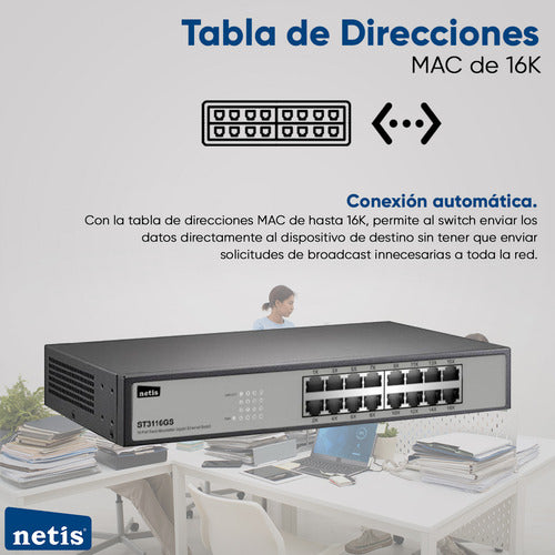 Switch Netis St3116gs, 16 Puertos Gigabit Ethernet 32 Gbit/s