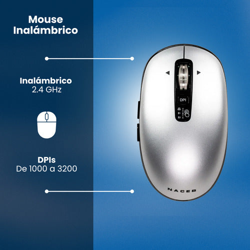 Mouse Naceb Óptico Ls1, Inalámbrico, Bluetooth 3.200dpi Gris