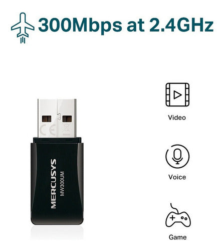 Mercusys Adaptador Red Usb Mw300um Inalámbrico 300 Mbit/s
