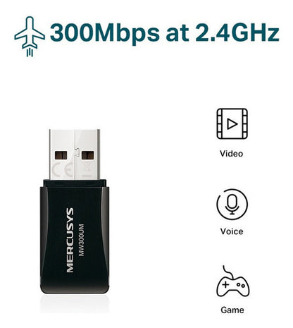 Mercusys Adaptador Red Usb Mw300um Inalámbrico 300 Mbit/s