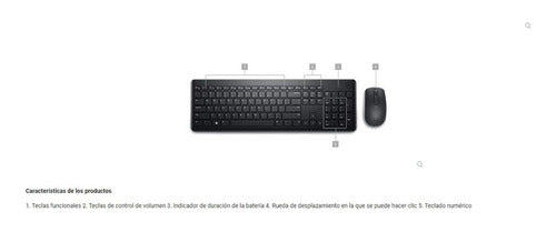 Kit De Teclado Y Mouse Inalámbrico Dell Km3322w Español Teclado Negro