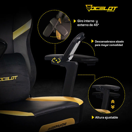 Silla Gamer Ocelot Vinipiel Descansa Brazos 5d Reclinable
