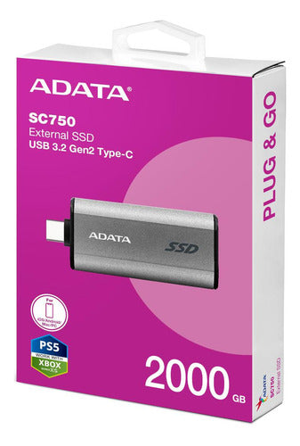 Disco Duro Externo Adata Sc750 3.5 , 2tb, Usb-c 3.1, Gris Gris