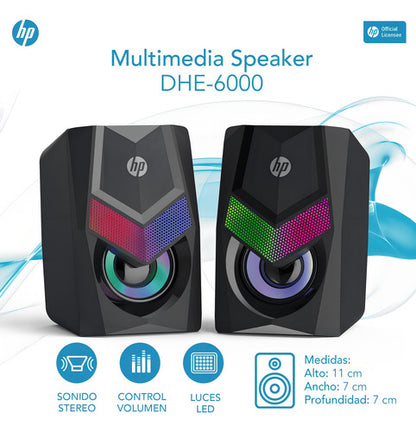 Bocinas Alámbricas Escritorio Luz Rgb Hp Dhe-6000 Audio Negr Black