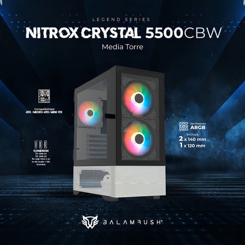 Gabinete Balam Rush Nitrox Crystal 5500 Cbw Midi-tower Neg/b