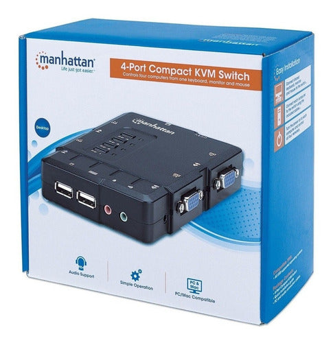 Kvm Switch Manhattan 151269 4 Puertos Usb Vga 1600x900 Red Ethernet