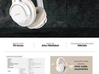 Audífonos Bluetooth Hype Epic Hp750 Acteck  Series Blanco